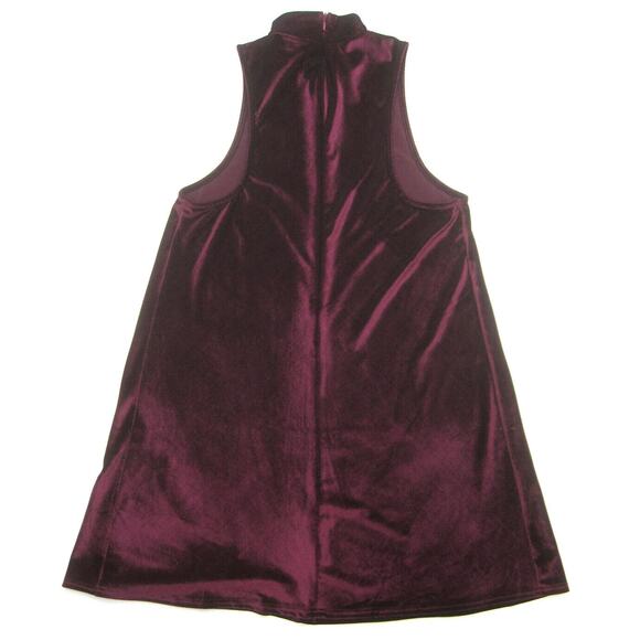 Storia Velvet Trapeze Dress Sz M Shiny Ribbed Wine Red Sleeveless Mock Neck - Picture 5 of 8